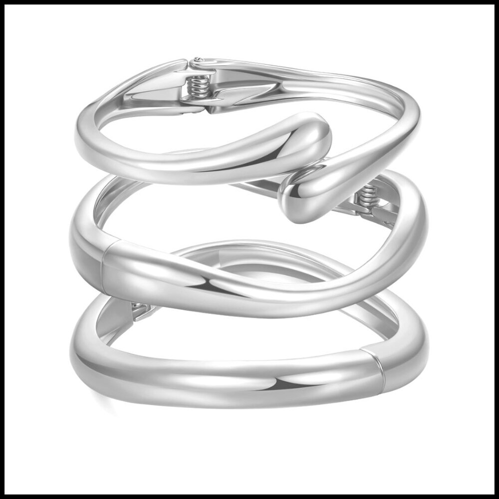 Chunky Gold Bangle Bracelets Stackable Set Trendy… - image 1